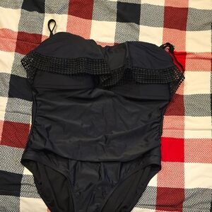 NWT Kona Sol Navy Ruffle Bathing Suit One Piece